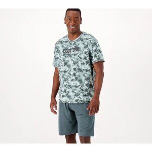 Cuddl Duds Tee and Bermuda Set Men Small Crewneck Short Sleeve Green Tie Dye NEW